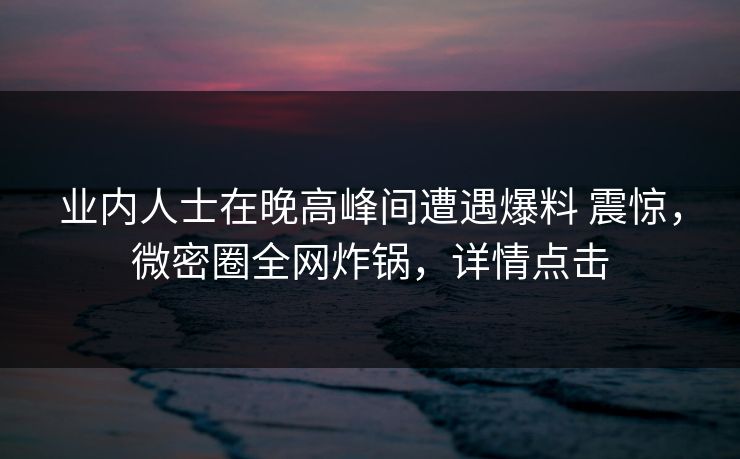 业内人士在晚高峰间遭遇爆料 震惊,微密圈全网炸锅,详情点击