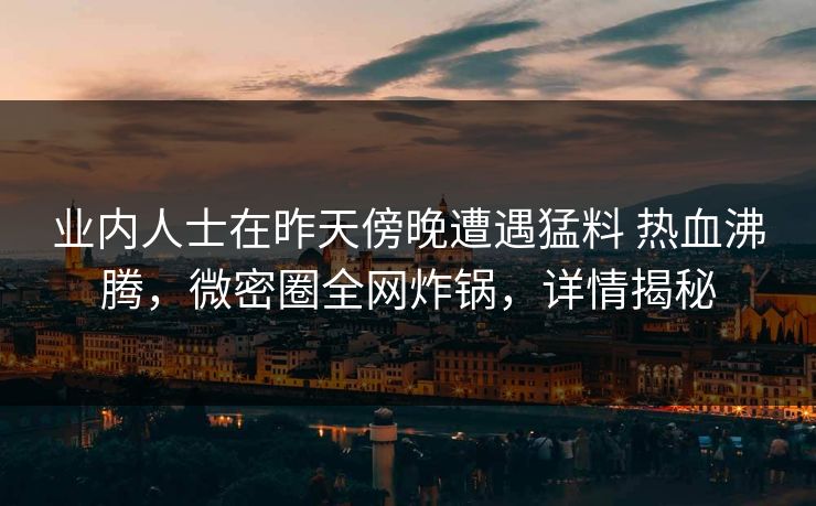 业内人士在昨天傍晚遭遇猛料 热血沸腾，微密圈全网炸锅，详情揭秘